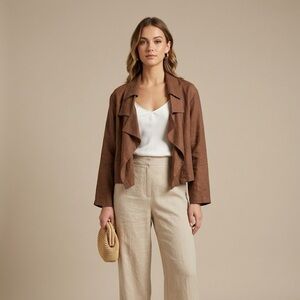 PLANET 100% Linen Draped Crop Jacket | One Size